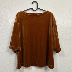 Uniqlo Soft Velour Oversized Boxy Boat Neck Top Amber Copper